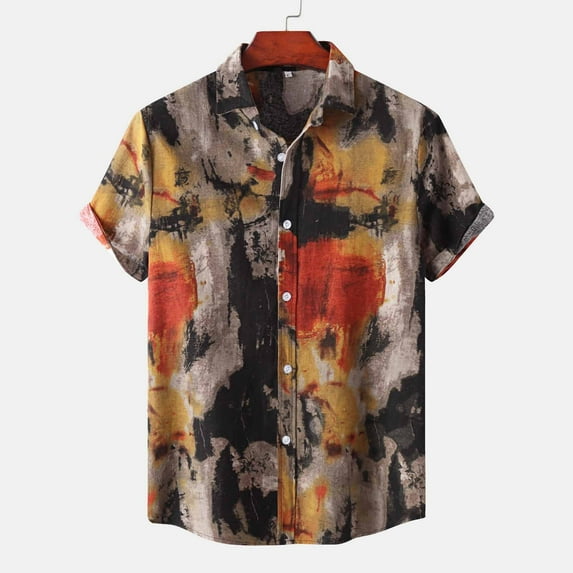 QUINDOS Mens Hawaii Shirts Short Sleeve Casual Summer Button up Shirts Loose Fit Tropical Print Vintage Beach Vacation Shirts