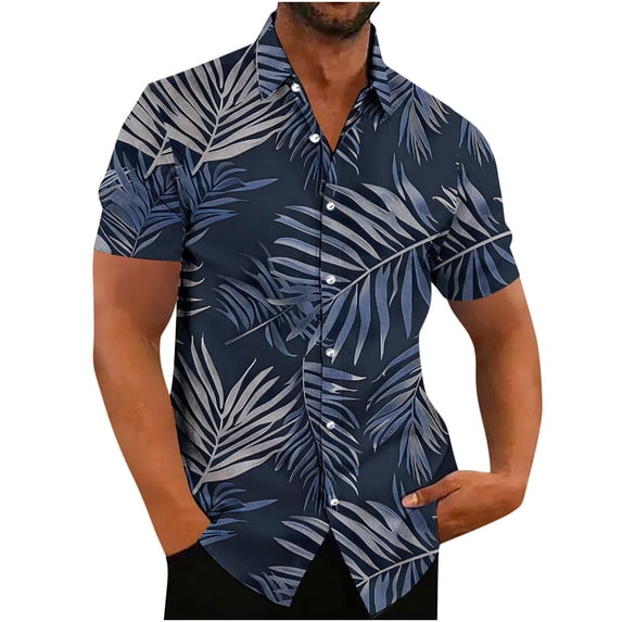 QUINDOS Mens Hawaiian Shirt Short Sleeve Casual Button Down Summer Shirts Beach Vacation Tropical Print Loose Shirts