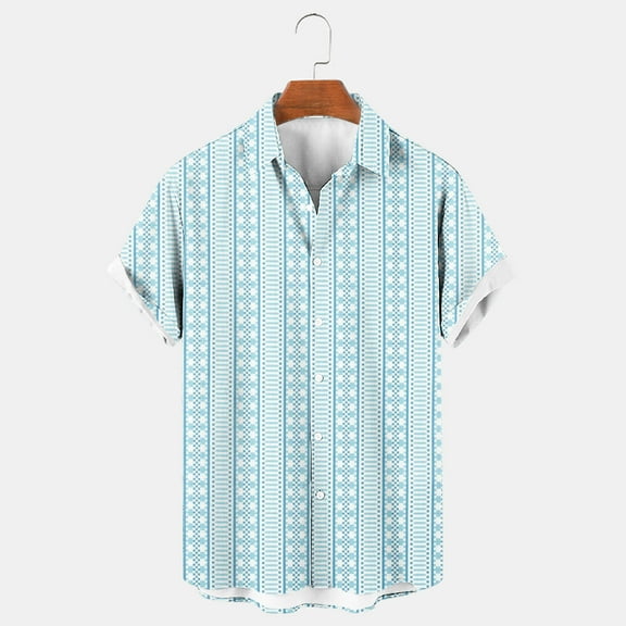 QUINDOS Mens Hawaiian Shirt Short Sleeve Summer Casual Button Down Shirts Vacation Beach Tropical Print Loose Shirts