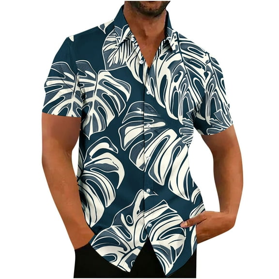 QUINDOS Mens Hawaiian Shirts Short Sleeve Summer Casual Button Down Shirts Vacation Tropical Print Beach Loose Shirts
