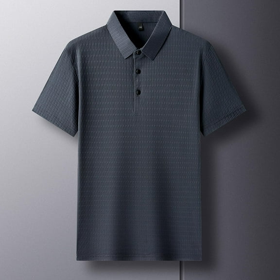 QUINDOS Mens Shirts Big and Tall Casual Collared Polo Short Sleeve Shirts Loose Striped Vacation Work T-shirts