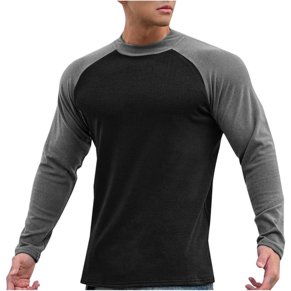 QUINDOS Mens Shirts Clearance Under $5.00,Mens Fall And Winter Fashion Casual Cotton Pullover Solid Color Long Sleeve Round-Neck Comfort Dressy T Shirt