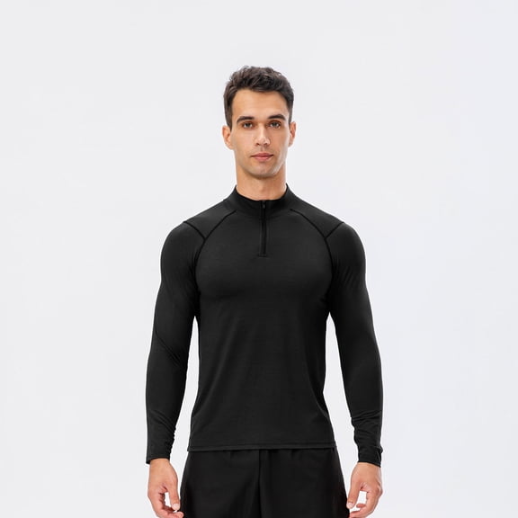 QUINDOS Mens Shirts Men Fall And Winter Fashion Casual Fitness Long Sleeve Quick Dry Running Training Wear Half Zip Slim Sports Hoodie Comfortable Dressy T Shirts