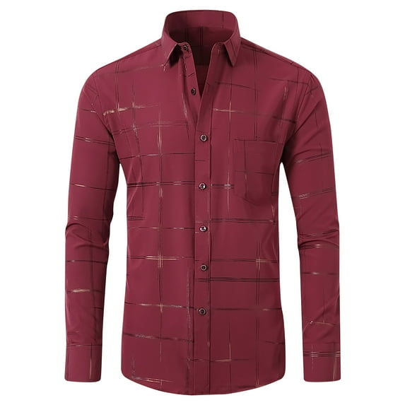 QUINDOS Mens Shirts Men's Fall And Winter Fashion Casual Whole Colored Turn-down Collar Button Long Sleeve Business Loose Leisure Tee Shirts