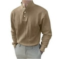 thumbnail image 1 of QUINDOS Mens Shirts Men's Fall And Winter Fashion Casual Cotton Solid Color V Stand up Collar Bottoming Long Sleeve Turtleneck Loose Leisure Tee Shirts, 1 of 6