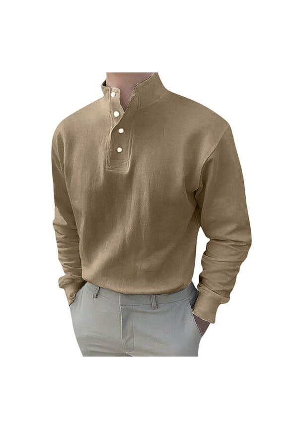 Mens Shirts Men's Fall And Winter Fashion Casual Cotton Solid Color V Stand up Collar Bottoming Long Sleeve Turtleneck Loose Leisure Tee Shirts