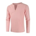 thumbnail image 1 of QUINDOS Mens Shirts,Mens Fall And Winter Fashion Casual Cotton Linen Solid Pullover V Neck Sweater Sports Sweater Bottoming Loose Work Tee Shirts, 1 of 8