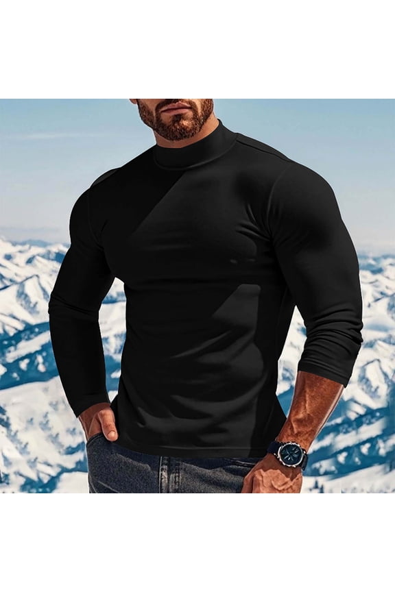 Mens Shirts,Mens Fall And Winter Fashion Casual Leisure Solid Color Slim Half High Neck Long Turtleneck Loose Fit Work T-shirts