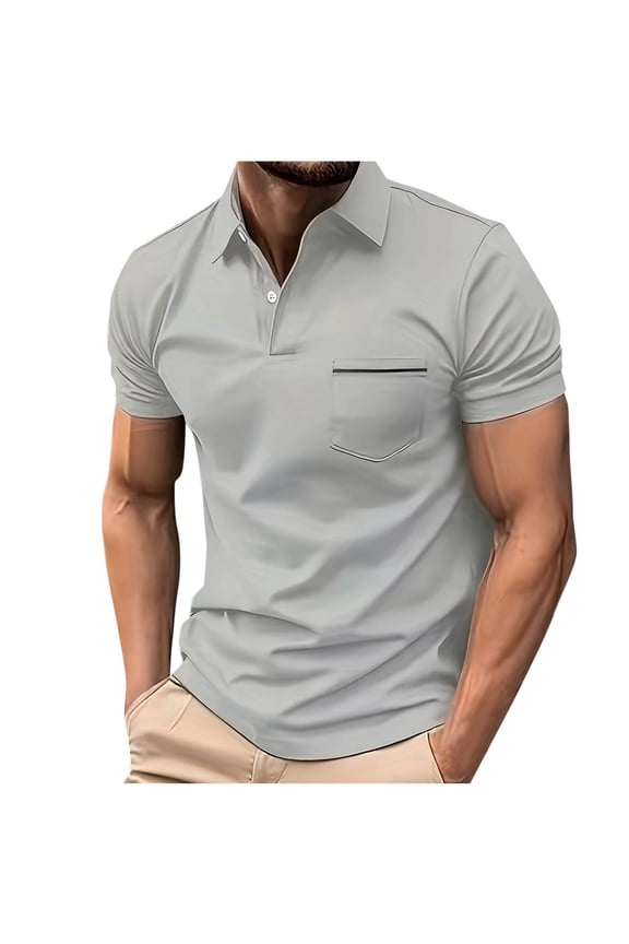 Mens Shirts Polo Collared Short Sleeve Casual Shirts Vintage Loose Patchwork Solid Moisture Wicking T-shirts