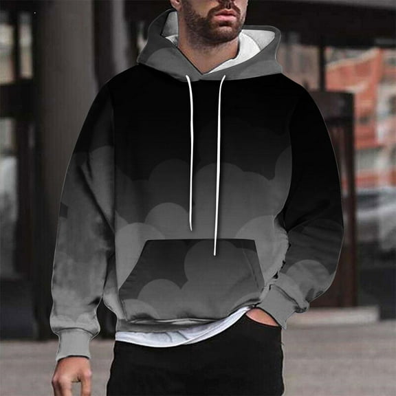 QUINDOS Mens Sweatshirt with Hoods Solid Color Hoodies for Men in Winter Long Sleeve Casual Pullover Tops Kangaroo Pocket