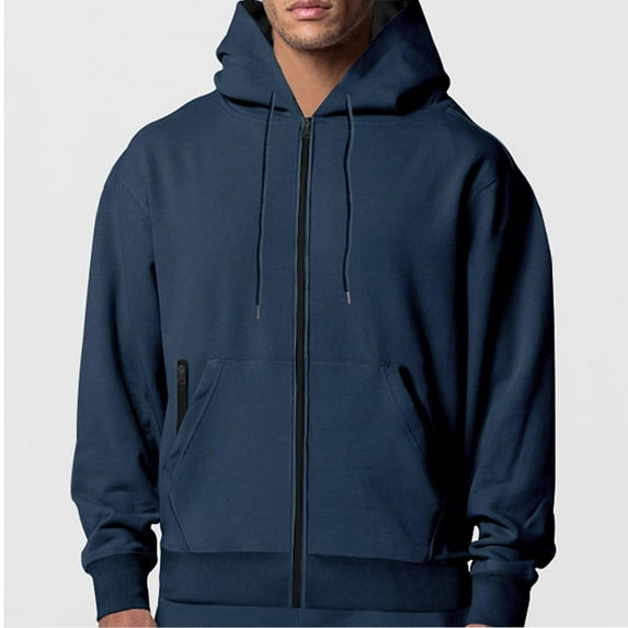 QUINDOS Mens Sweatshirts Hooded Pockets Cotton Solid Color Full Zip Hoodies for Men Tie Dye Long Sleeve Casual Cotton Pullover Tops Kangaroo Pocket