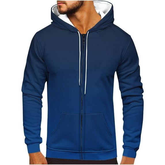 QUINDOS Mens Sweatshirts Zip Front Gradient Color Full Zip Hoodies for Men Pullover Long Sleeve Casual Pullover Tops Kangaroo Pocket