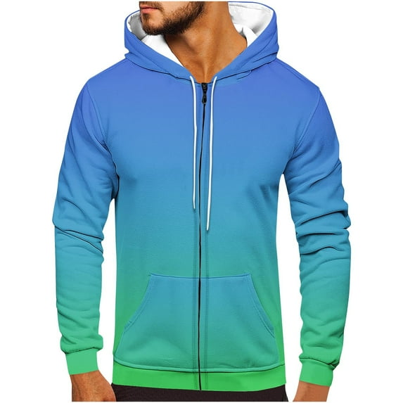 QUINDOS Mens Sweatshirts and Hoodies Athletic Gradient Color Full Zip Mens Hoodies Zipper Long Sleeve Casual Pullover Tops Kangaroo Pocket