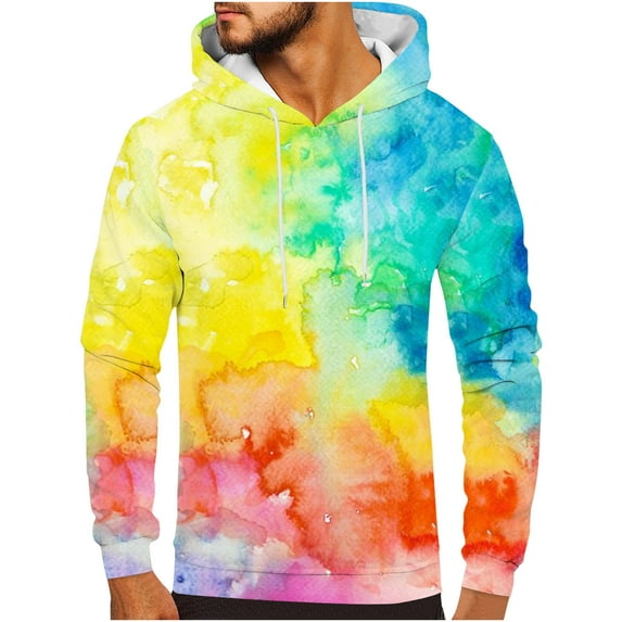 QUINDOS Mens Sweatshirts and Hoodies Athletic Tie Dye Hoodies for Men Knit Long Sleeve Casual Pullover Tops