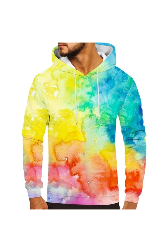 Mens Sweatshirts and Hoodies Athletic Tie Dye Hoodies for Men Knit Long Sleeve Casual Pullover Tops