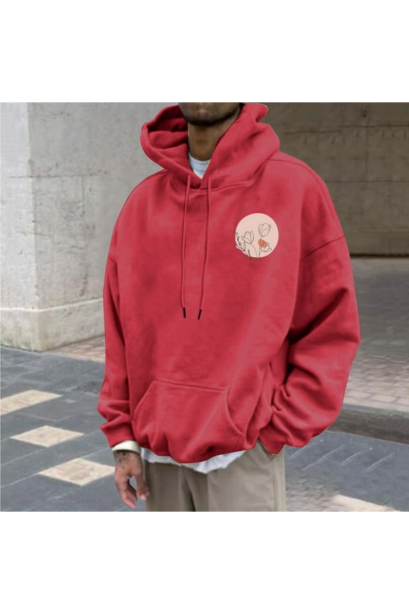 Mens Sweatshirts with Sherpa Graphic Hoodies for Men with Design Long Sleeve Casual Pullover Tops Kangaroo Pocket