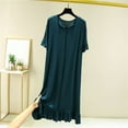 thumbnail image 1 of QUINDOS Oversized Satin Pajamas for Women Notch Collar Silk Nightgowns for Women Short Sleeve Long Sleep Dress Casual Ruffle Hem Sleepwear Night Dress, 1 of 4