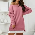thumbnail image 1 of QUINDOS Oversized Womens Sweatshirt Winter Tunic Solid Color Cold Shoulder Long Sleeve Crewneck Pullover Tops, 1 of 1