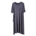 thumbnail image 1 of QUINDOS Pajamas for Women Plus Size Satin Long Nightgowns for Women Pleated Front Short Sleeve Sleep Dress Casual Solid Crew Neck Loose Sleepwear Night Dress, 1 of 5