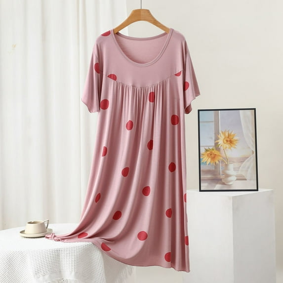 QUINDOS Pajamas for Women Plus Size Satin Mini Nightgowns for Women Polka Dot Short Sleep Shirt Casual Sleeveless Strap Loose Sleepwear Night Dress