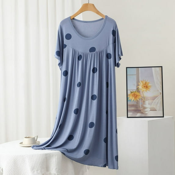 QUINDOS Pajamas for Women Plus Size Satin Mini Nightgowns for Women Polka Dot Short Sleep Shirt Casual Sleeveless Strap Loose Sleepwear Night Dress