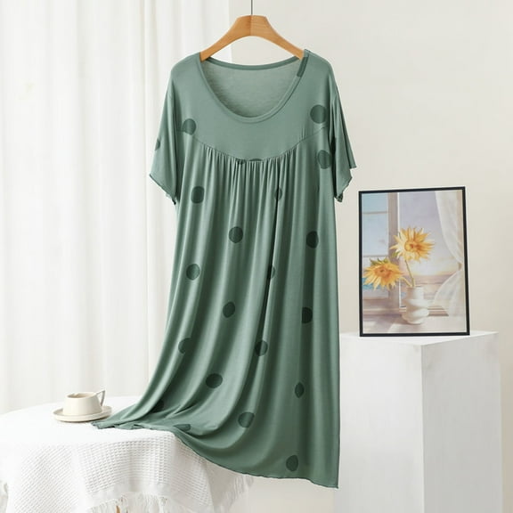 QUINDOS Pajamas for Women Plus Size Satin Mini Nightgowns for Women Polka Dot Short Sleep Shirt Casual Sleeveless Strap Loose Sleepwear Night Dress