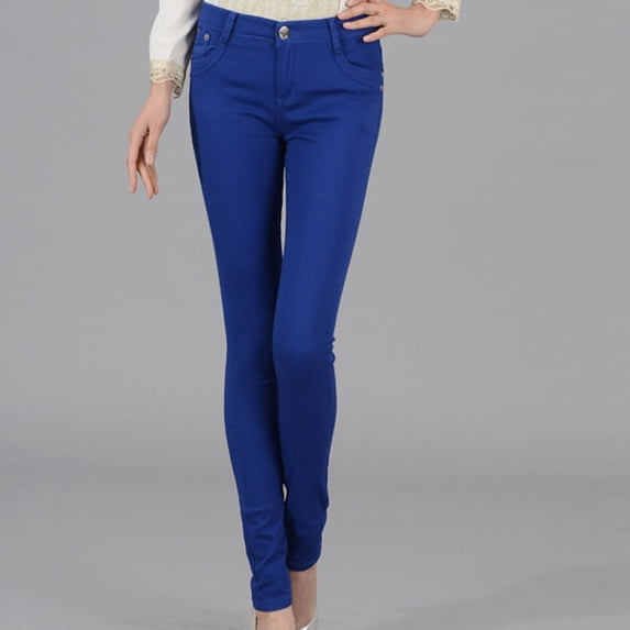 QUINDOS Pants for Women Slim Leg High Waisted Ankle Length Casual Jeans Denim Button Relaxed Fit Pants with Pockets