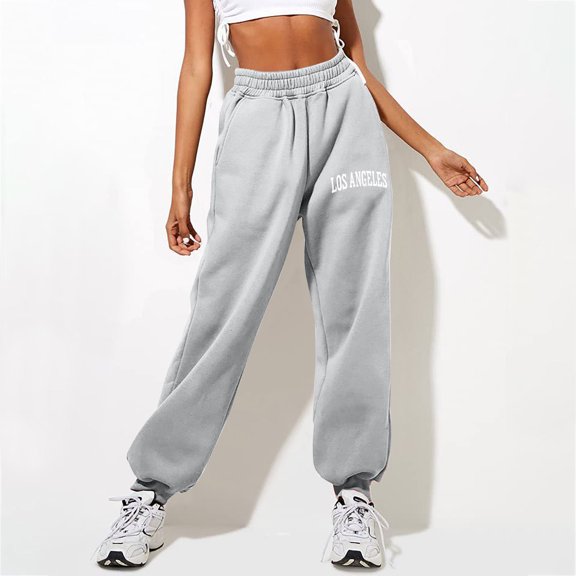 QUINDOS Pants for Women Plus Size Taper High Waisted Long Athletic Sweatpants Daisy Print Straight Fit Pants with Pockets