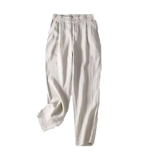 QUINDOS Pants for Women Wide Leg High Waisted Long Casual Pants Cotton Loose Trousers with Pockets