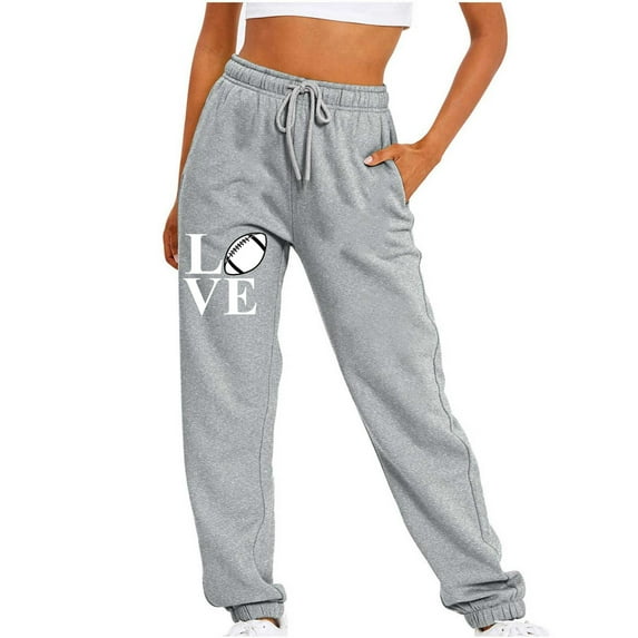 QUINDOS Pants for Womens Fashion Taper High Waisted Long Casual Sweatpants Drawstring Football Relaxed Fit Pants