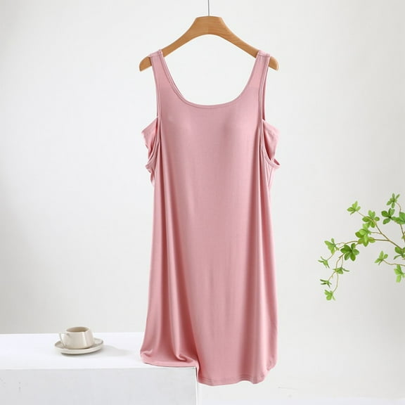 QUINDOS Plus Size Pajamas for Women Mid Length Sleeveless Nightgowns for Women Strap Pleated Sleep Dress Casual Pirnt Crew Neck Loose Sleepwear Night Dress