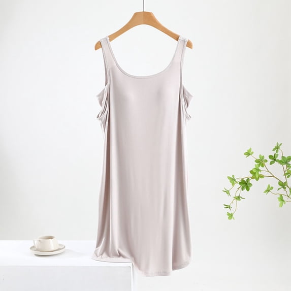 QUINDOS Plus Size Pajamas for Women Mid Length Sleeveless Nightgowns for Women Strap Pleated Sleep Dress Casual Pirnt Crew Neck Loose Sleepwear Night Dress