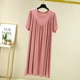 thumbnail image 1 of QUINDOS Plus Size Pajamas for Women Midi Long Nightgowns for Women Pleated Front Short Sleeve Sleep Dress Casual Solid V Neck Pockets Sleepwear Night Dress, 1 of 4