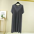 thumbnail image 1 of QUINDOS Plus Size Pajamas for Women Satin Long Nightgowns for Women Pleated Front Short Sleeve Sleep Dress Casual Solid Crew Neck Loose Sleepwear Night Dress, 1 of 4