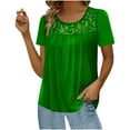 thumbnail image 1 of QUINDOS Plus Size T Shirts for Women Cotton Green Short Sleeve Summer Women Tops Trip Floral Patchwork Crew Neck Tops, 1 of 5