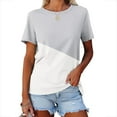 thumbnail image 1 of QUINDOS Plus Size Women Shirts Summer Gray Short Sleeve Women's Tops Color Block Crew Neck Patchwork Holiday Tops, 1 of 4