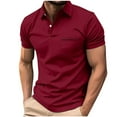 thumbnail image 1 of QUINDOS Polo Mens Shirts Big and Tall Casual Collared Short Sleeve Shirts Loose Vintage Moisture Wicking Solid Patchwork T-shirts, 1 of 5