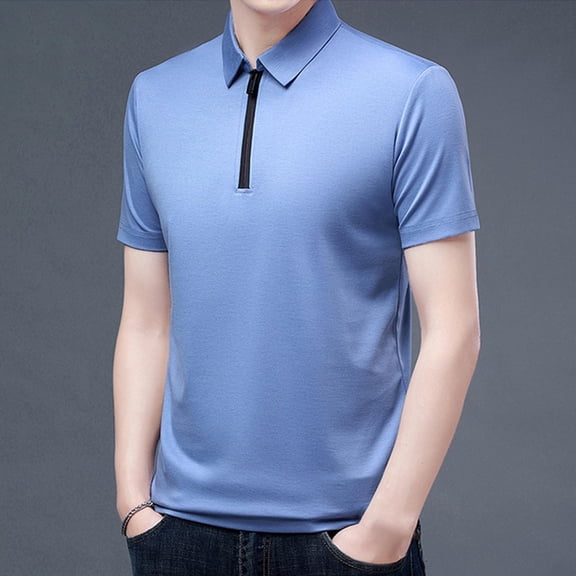 QUINDOS Polo Mens Shirts Big and Tall Casual Short Sleeve Collared Shirts Solid Moisture Wicking Loose Work T-shirts