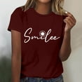 thumbnail image 1 of QUINDOS Red Womens Shirts Short Sleeve Summer Women's Tops on Crew Neck Beach Sunflower Tops, 1 of 4