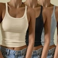 thumbnail image 1 of QUINDOS Ribbed Womens Tank Tops Athletic 3 Pack Summer Womens Camisoles Exercise Sleeveless Crew Neck MultiPack Spaghetti Strap Shirts Tops Slim Fitted Solid Color Undershirts, 1 of 6