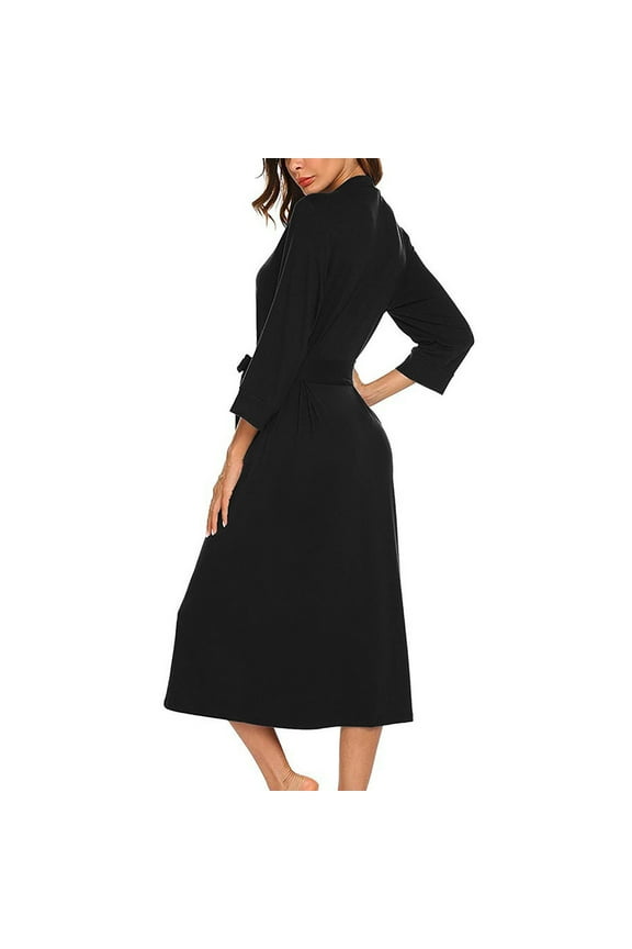 Robes for Women Long Wrap Chest Pajamas for Women Midi Long Sleeve Nightgowns Casual Solid Belt Slim Sleepwear Night Dress
