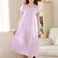 thumbnail image 1 of QUINDOS Satin Pajama for Women Silk Long Nightgowns for Women Knee Length Short Sleeve Sleep Dress Casual Solid Pleated Bow Sleepwear Night Dress, 1 of 1