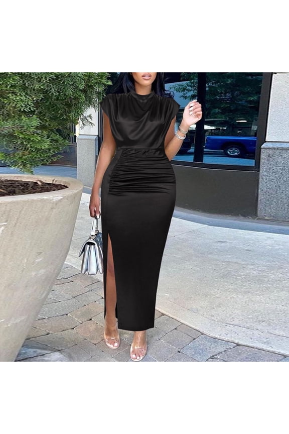 Satin Pajama for Women Silk Maxi Nightgowns for Women Hip Wrap High Fork Sleep Dress Casual Solid Slim Club Wear Night Dress