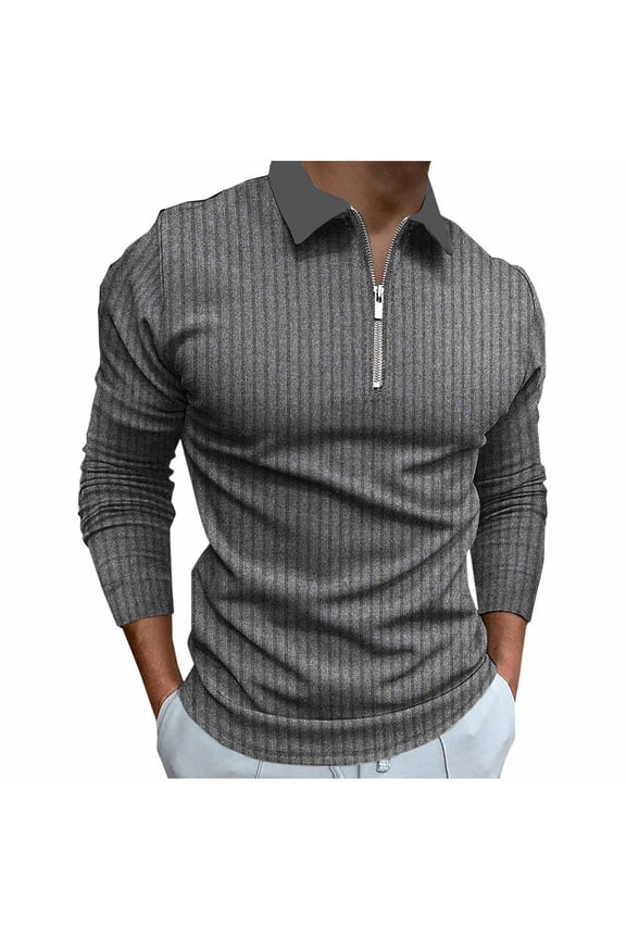 Shirts for Men 2024,Mens Fall And Winter Fashion Casual Motion Bodybuilding Stand up Collar Elastic Vertical Bar Long Sleeved Zipper Comfortable Vacation T Shirts