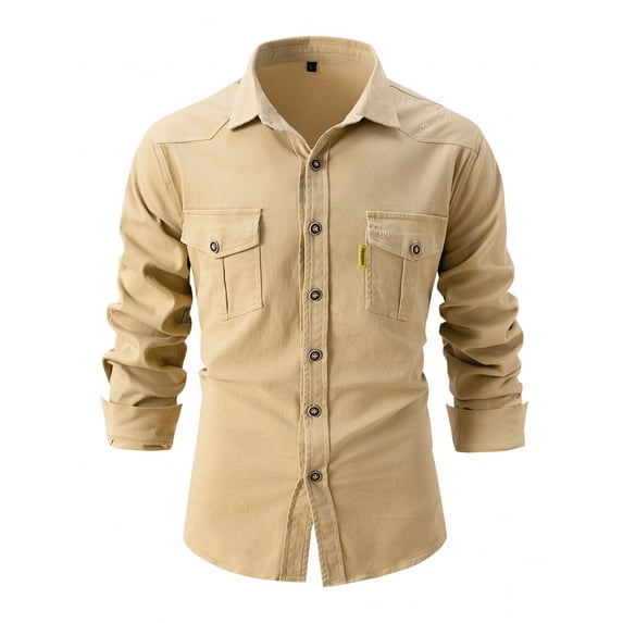QUINDOS Shirts for Men 2024,Men Fall And Winter Fashion Casual Cotton Loose Fallow Button Lapel Sport Long-Sleeved Lapel Comfy Vacation T-shirt