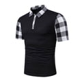thumbnail image 1 of QUINDOS Shirts for Men Big and Tall Short Sleeve Casual Collared Polo Shirts Plaid Patchwork Loose Solid T-shirts, 1 of 2