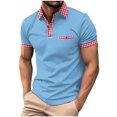 thumbnail image 1 of QUINDOS Shirts for Men Big and Tall Short Sleeve Collared Casual Polo Shirts Loose Regular Fit Plaid Solid Patchwork T-shirts, 1 of 5