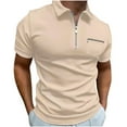 thumbnail image 1 of QUINDOS Shirts for Men Collared Casual Polo Short Sleeve Shirts Pockets Patchwork Golf Loose Solid T-shirts, 1 of 5