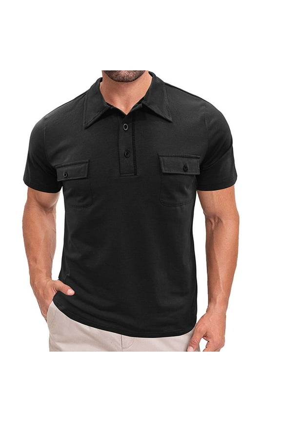 Shirts for Men Collared Polo Casual Short Sleeve Shirts Pocekts Regular Fit Loose Solid T-shirts