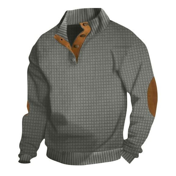 QUINDOS Shirts for Men,Men Fall And Winter Fashion Casual Stand-up Collar Loose Long Sleeve Stand-up Collar Comfortable Workout T Shirts